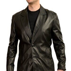 Scuderia Ferrari Men's Black Leather Two Button Blazer Jacket US 2XL IT 56